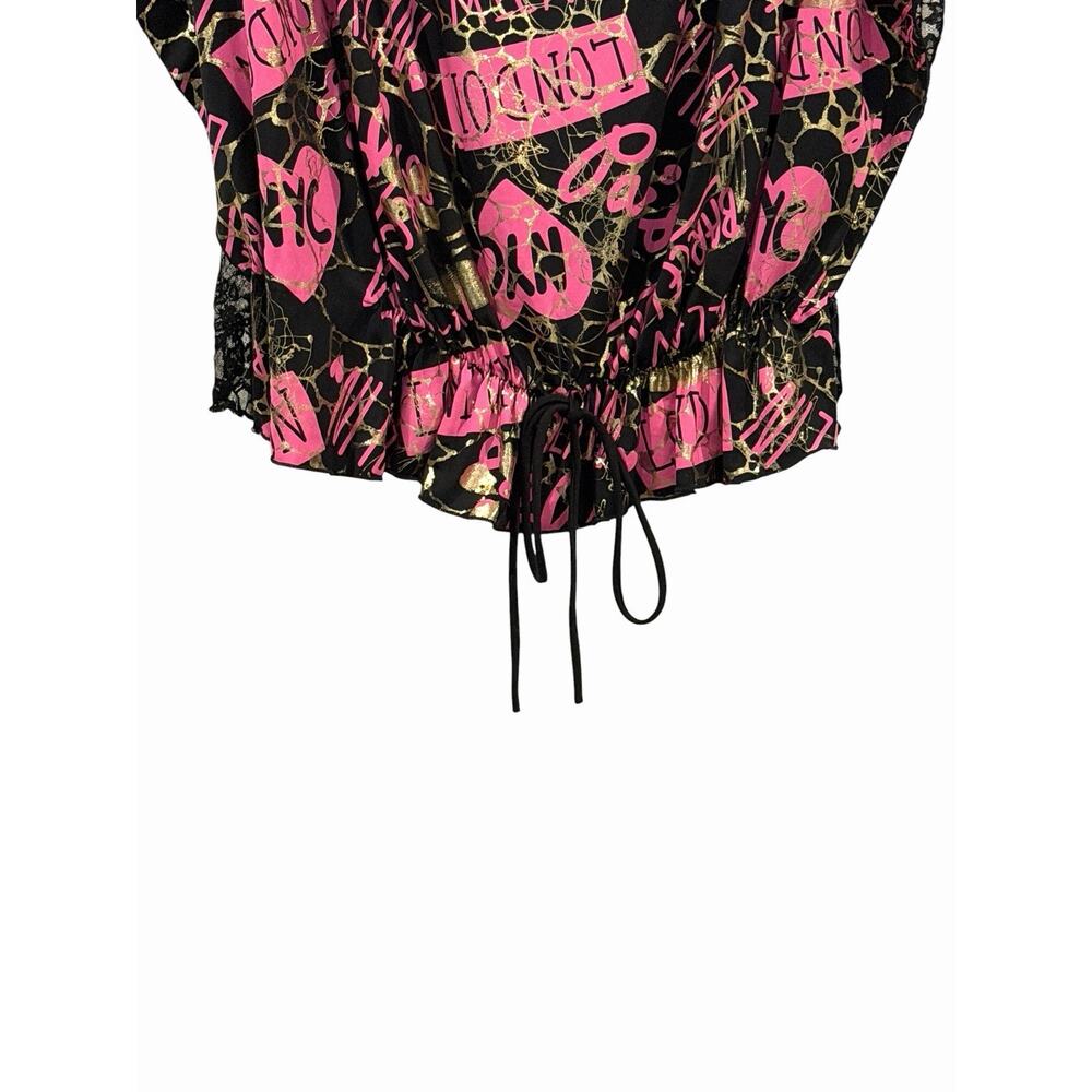 Caren Sport Black Pink Gold Bubble Hem Top Women’s 2X City Graphics Lace Y2K - Picture 11 of 16